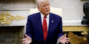 WASHINGTON, DC - APRIL 07: U.S. President Donald Trump speaks during a meeting with Israeli Prime Minister Benjamin Netanyahu in the Oval Office of the White House on April 7, 2025 in Washington, DC. President Trump is meeting with Netanyahu to discuss ongoing efforts to release Israeli hostages from Gaza and newly imposed U.S. tariffs. (Photo by Kevin Dietsch/Getty Images)